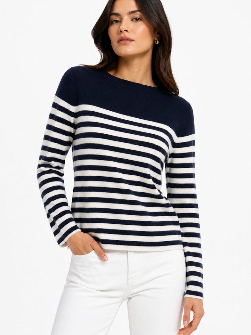 GAP Designed & Crafted Breton Sailor Sweater Navy White Boat Neck Wool Blend XS